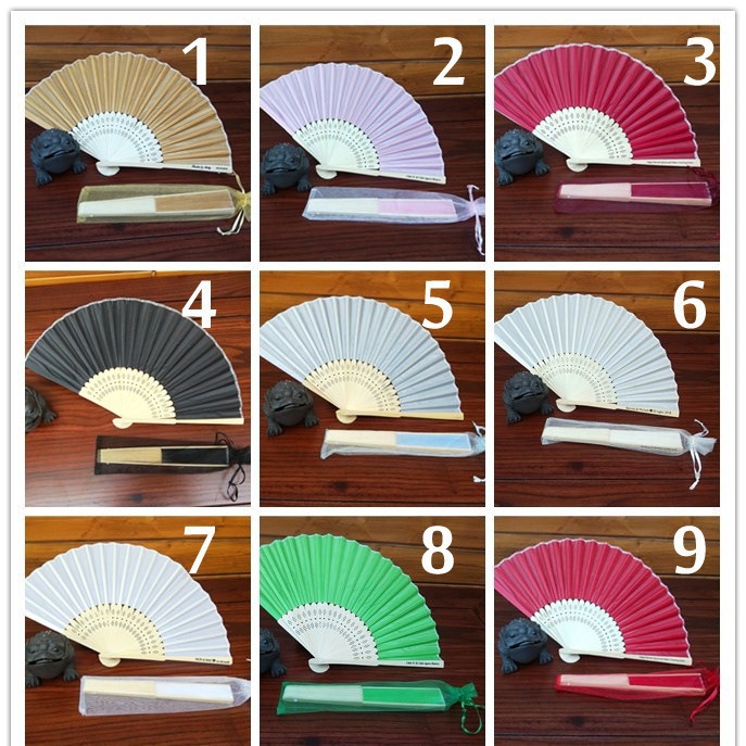 Ventilador de seda de estilo chino transfronterizo pequeño ventilador de seda con bolsa de hilo color completo con bolsa de hilo en stock con ventilador de alambre