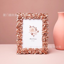 桌面欧式小摆件画框复古相框摆台玫瑰花现代5 6 7寸画框跨境爆款