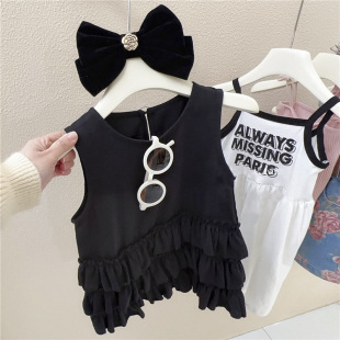 Girls Black Dress Summer Hepburn Style Vest Dress Small Black Dress Children's Cake Dress Baby Princess Dress 95060