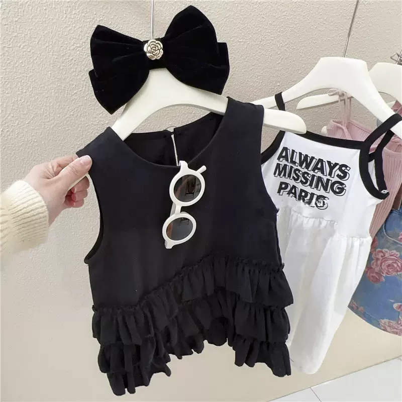 女童黑色连衣裙夏赫本风背心裙小黑裙儿童蛋糕裙宝宝公主裙95060