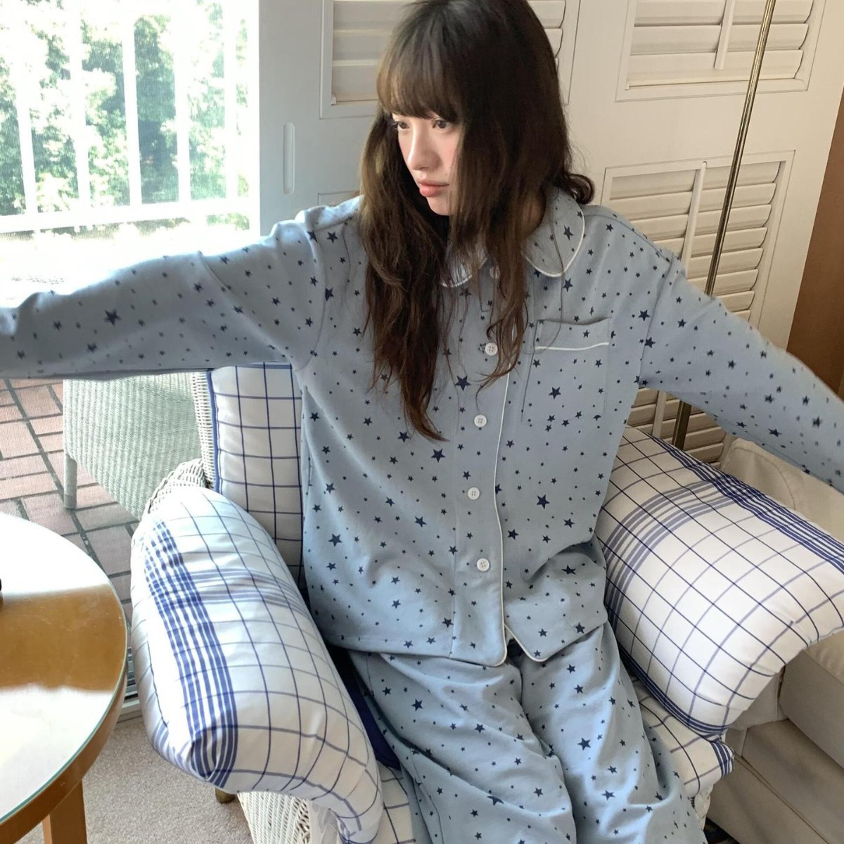 新款海盐星星睡衣女春秋新款韩版宽松长袖长裤家居服工厂跨境批发