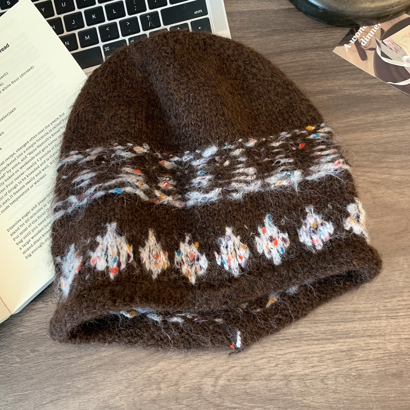 フェア島風毛糸帽子女子秋冬レトロ百合大頭囲保温ニット帽子顔小耳保護帽子