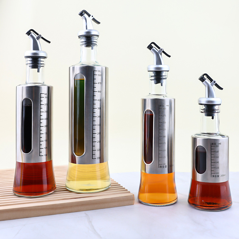 Cocina para el hogar acero inoxidable con botella de aceite graduada olla de aceite para el hogar botella de aceite de vidrio sellada sin fugas de aceite botella de vinagre de salsa de soja