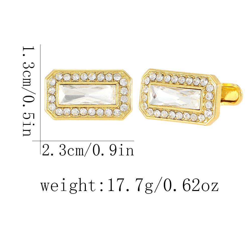 fashion gold rectangular zircon full diamond crystal cufflinks men's French shirt cuff nails new products in stock_voghion.com