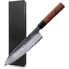 8インチ日本式コックナイフプロ手作り鍛造酸枝黒檀木柄3層9CR18MOV高炭素寿司ナイフ