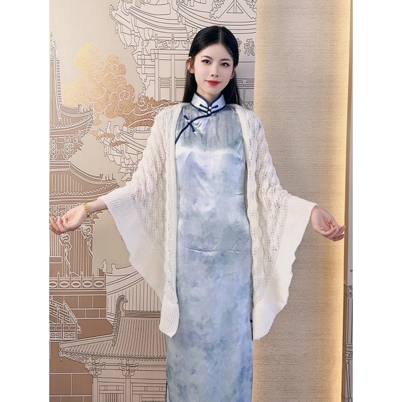 高端三角中式旗袍复古时尚披肩斗篷高档文艺贵妇针织森系洋气春秋|undefined