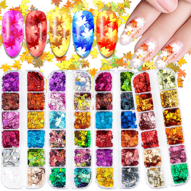 Thanksgiving Nail Art Maple Leaf Glitter Thin Sheets 12 Colors Boxed Laser Maple Leaf Glitter DIY Resin Glitter Decorations Thanksgiving Nail Art Maple Leaf Glitter Thin Sheets 12 Colors Boxed Laser Maple Leaf Glitter DIY Resin Glitter Decorations