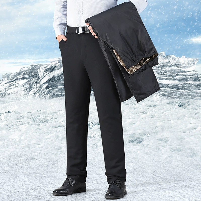 Мужские пуховые брюки среднего и пожилого возраста с высокой талией и съемной подкладкой, мужские хлопковые брюки, деловая повседневная утолщенная теплая верхняя одежда, большой размер