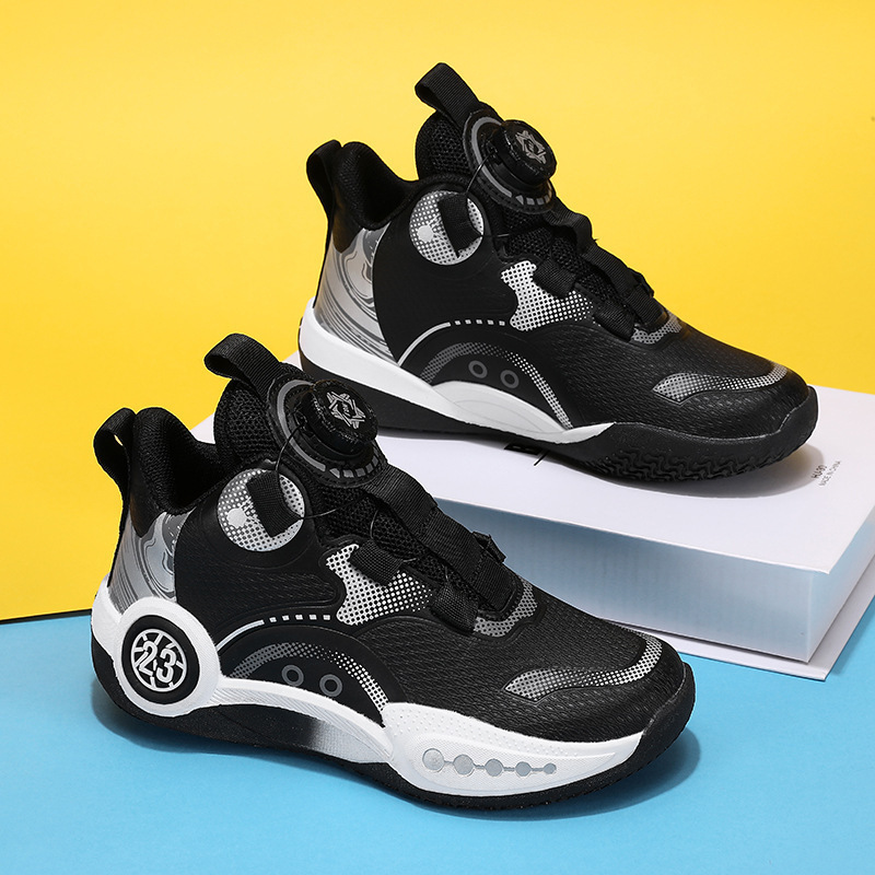 High-Quality Children's Basketball Shoes for Export, Autumn Leather Waterproof Rotating Buckle Practical Training Shoes, Boys' Sports Running Shoes High-Quality Children's Basketball Shoes for Export, Autumn Leather Waterproof Rotating Buckle Practical Training Shoes, Boys' Sports Running Shoes