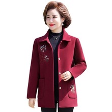 2023冬中老年女装端庄中国风绣花加棉加厚毛呢外套上衣洋气妈妈装