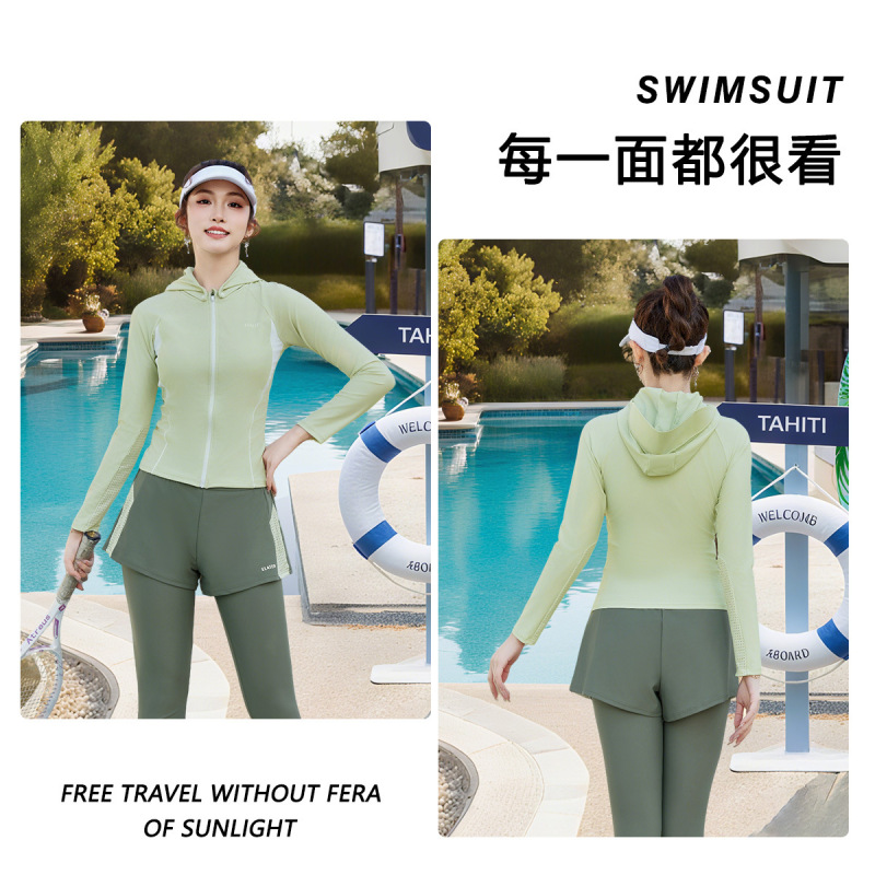 新しい日焼け止め水着女性のスプリットフィットネスおなかコントロールツーピース長袖ズボンボディシェイピングダイビングサーフィンスポーツ水着|undefined