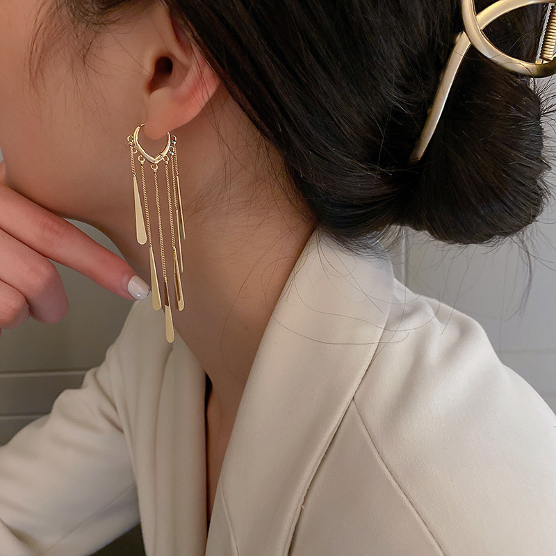 vintage exaggerated long metal sequined tassel earrings wholesale