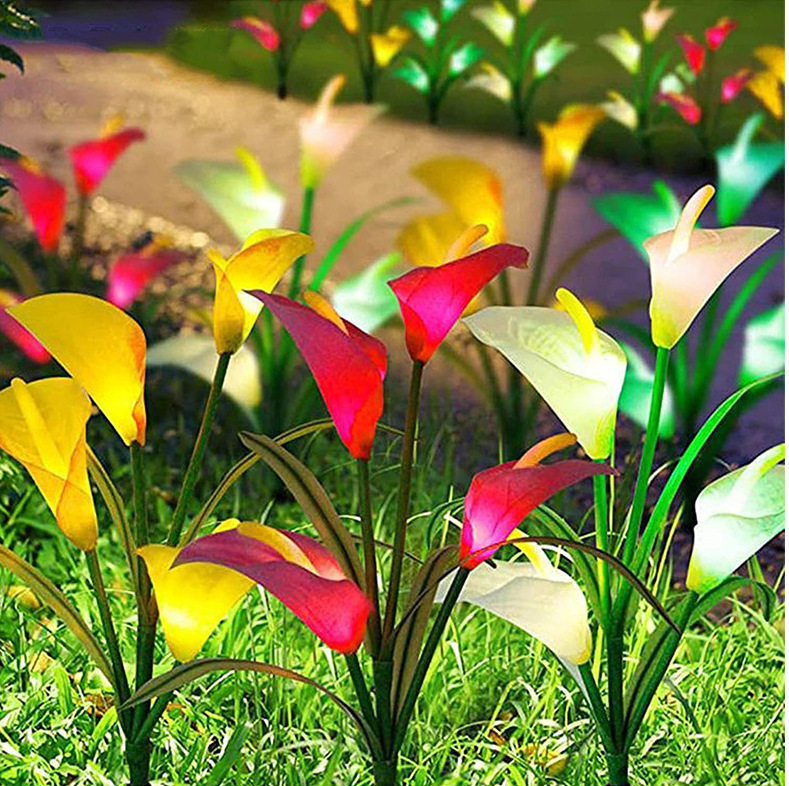 Energía solar impermeable al aire libre imitación 4 cabezales lámpara de tulipán 3 cabezales lámpara de paisaje de lirio césped decoración de patio lámpara de piso