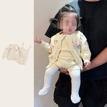 婴儿衣服秋冬女宝针织套装甜美韩婴幼儿毛衣外套背带两件0198A184