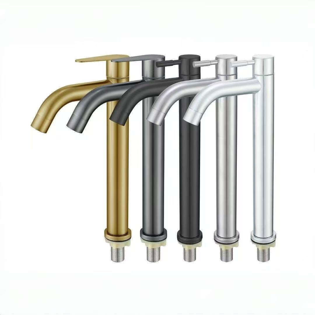 Grifo de lavabo de acero inoxidable 304, un solo orificio, agua fría y caliente, aumento, lavabo, lavabo, lavabo, lavabo, válvula de agua fría única