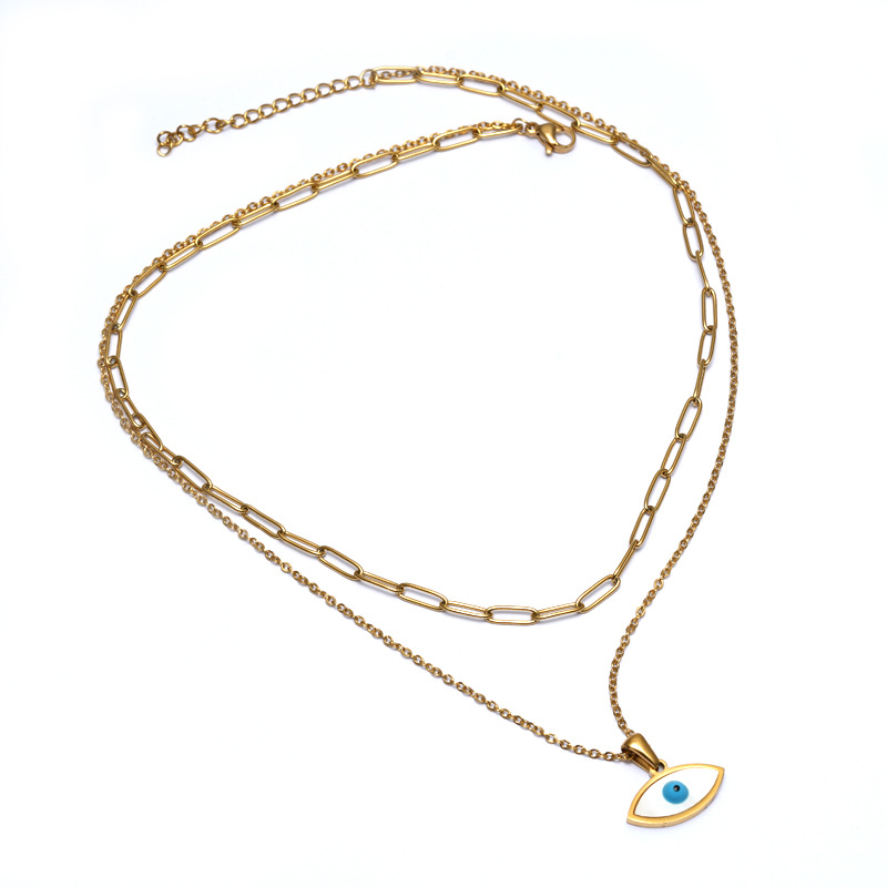 Fashion Eye Titanium Steel Enamel Plating Inlay Shell Layered Necklaces 1 Piece