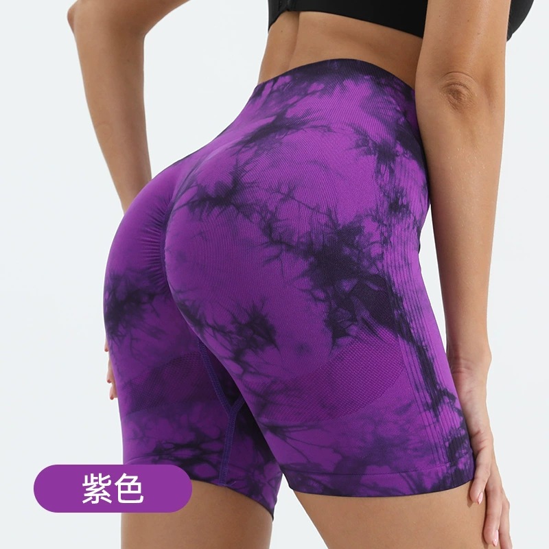 Fábrica directa de ganchos de cadera teñido impresión de yoga fitness pantalones cortos transpirables secos de melocotón