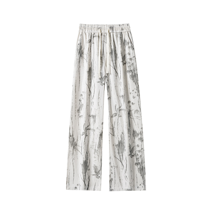 Ink-dyed Chinese-style Printed Long For Men, Autumn Trendy Corduroy Loose Wide-leg Pants, Casual Pants With A Raxed_voghion.com
