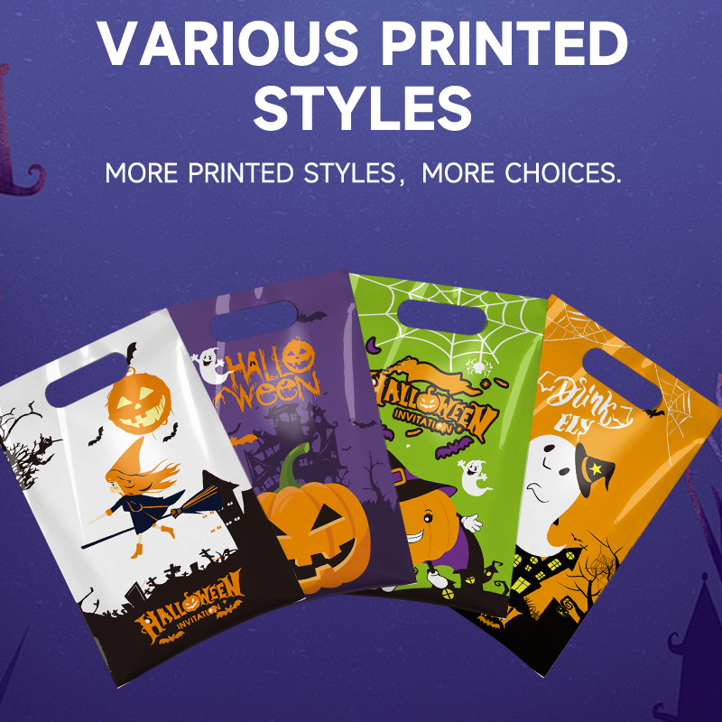 跨境新款万圣节糖果袋节日派对礼品透明OPP手提袋喜糖袋配扎丝