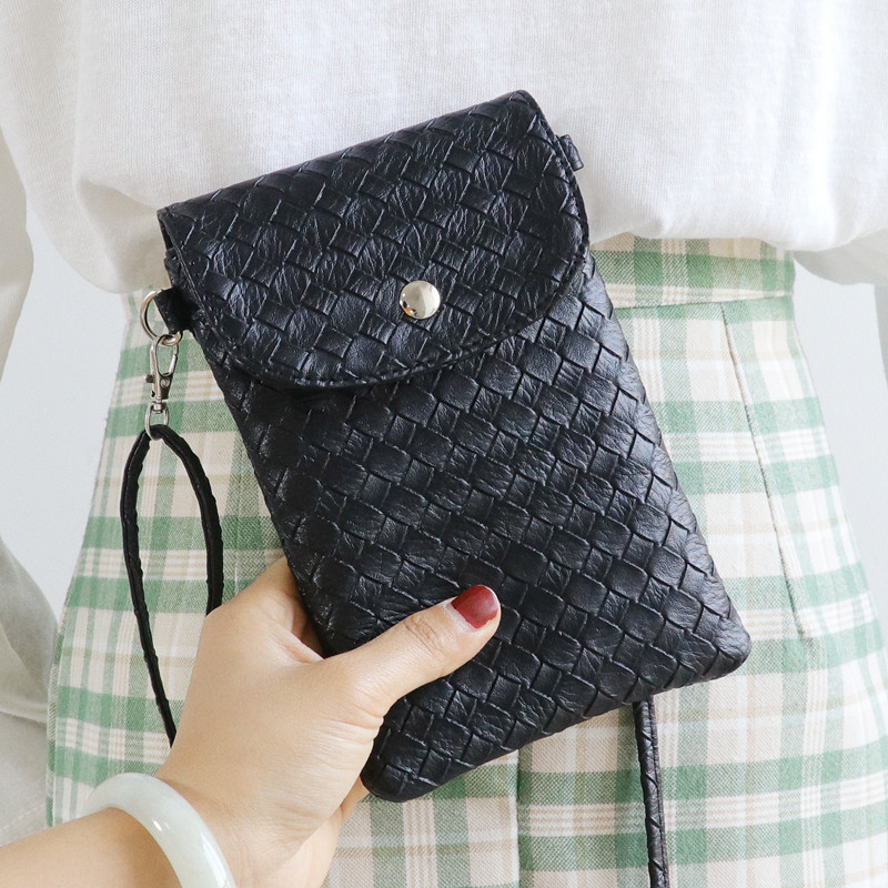Mini bag, 2023 new Korean style, large screen phone bag, women's vertical woven leather shoulder bag, crossbody bag, coin purse.