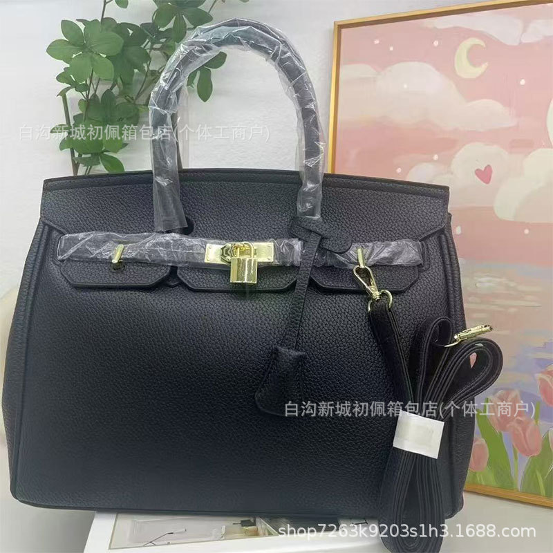 跨境百搭铂金包时尚简约轻奢荔枝纹手提包质感通勤女士bags单肩包|undefined