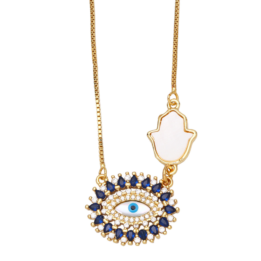 creative fashion devilu0027s eye stitching hand of Fatima pendant copper necklace