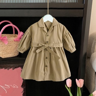 Girls' Windbreaker 2023 New Jacket Spring Wear British Style Mid-Length Coat
