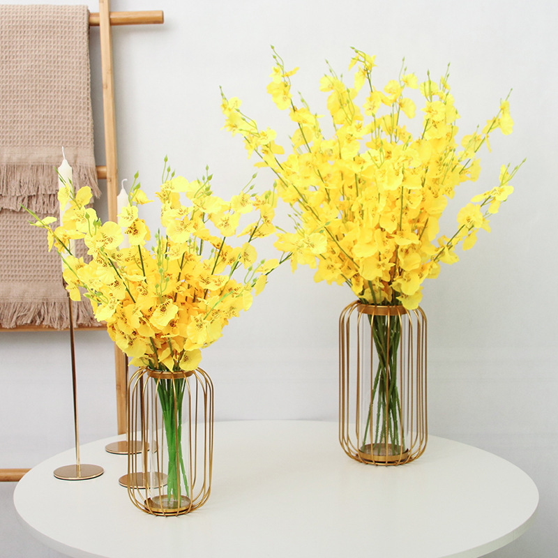 Dancing Orchid Single Artificial Flower Phalaenopsis European Style Home Decoration Oncidium Cross-Border Bouquet 5-Prong Artificial Dancing Orchid