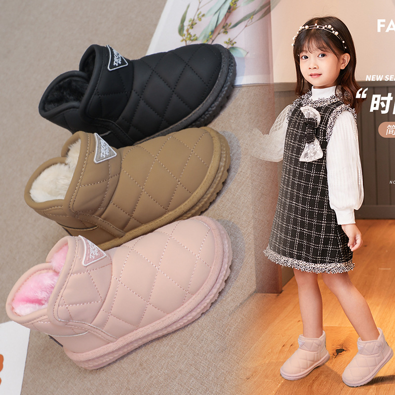 Children's girls' shoes, warm 2024 winter new snow boots, medium and large children's plush thick cotton short boots_voghion.com