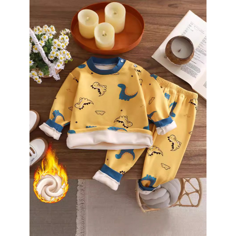 Autumn and winter children's clothing: warm underwear sets for girls, fleece-lined and thickened loungewear, and warm pants and jackets for boys