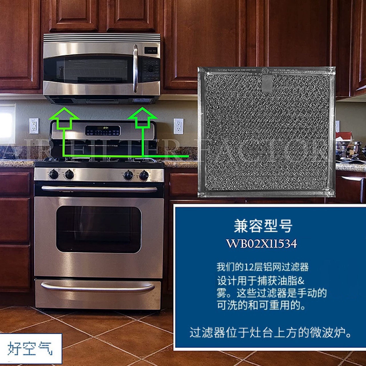 Совместим с алюминиевым жироулавливающим фильтром для микроволновой печи GE WB02X11534 ME19R7041FS