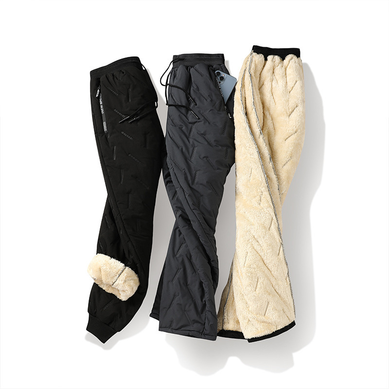 Pantalones casuales de algodón de plumón de mediana edad y ancianos, nuevos pantalones de algodón de pulsación de goma, bolsillo con cremallera, pantalones de pie de vello para personas mayores