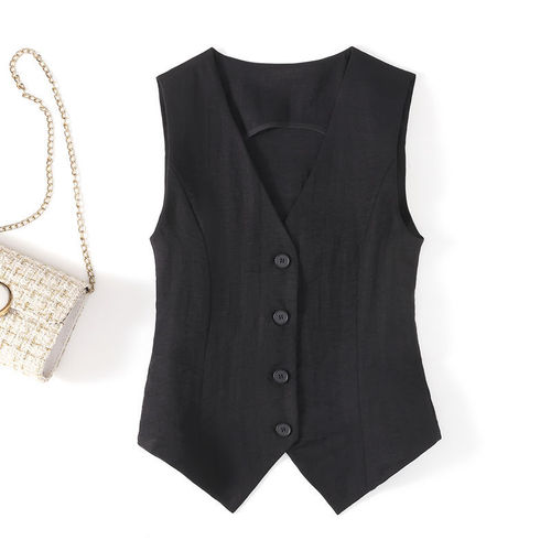 Linen vest women's thin summer new high-end slimming short sleeveless suit v-neck jacket