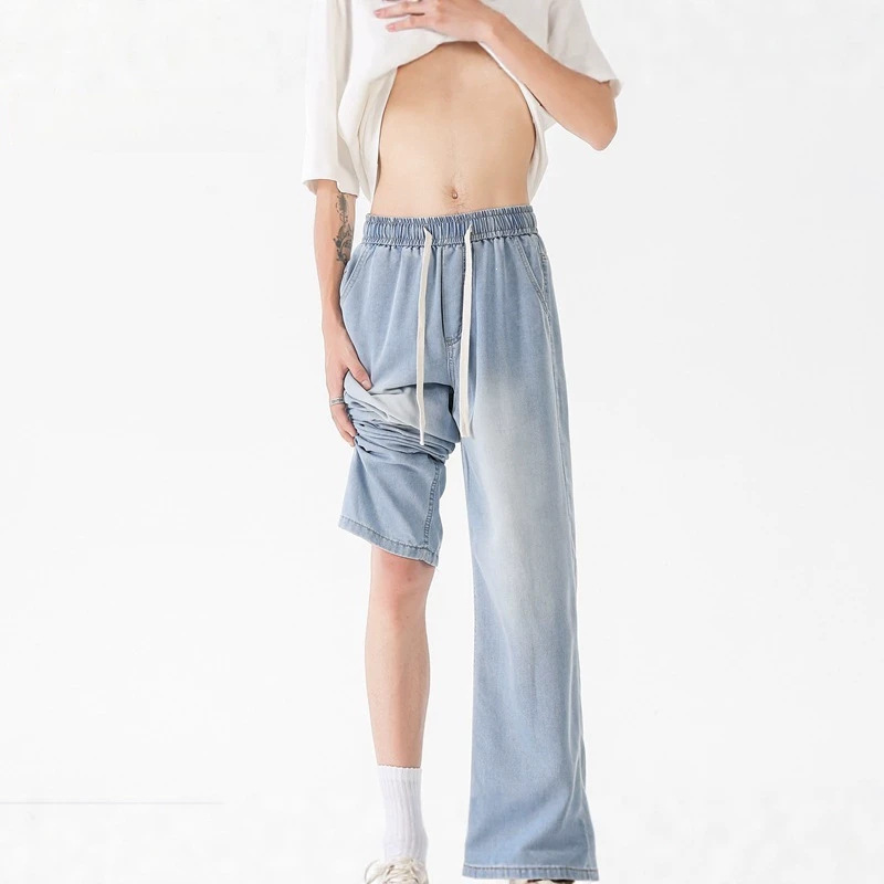 Cross-border Shanggu men's clothing: Lyocell Tencel denim pants, summer thin style, elastic waistband, cool and comfortable, plus-size men's summer denim Cross-border Shanggu men's clothing: Lyocell Tencel denim pants, summer thin style, elastic waistband, cool and comfortable, plus-size men's summer denim