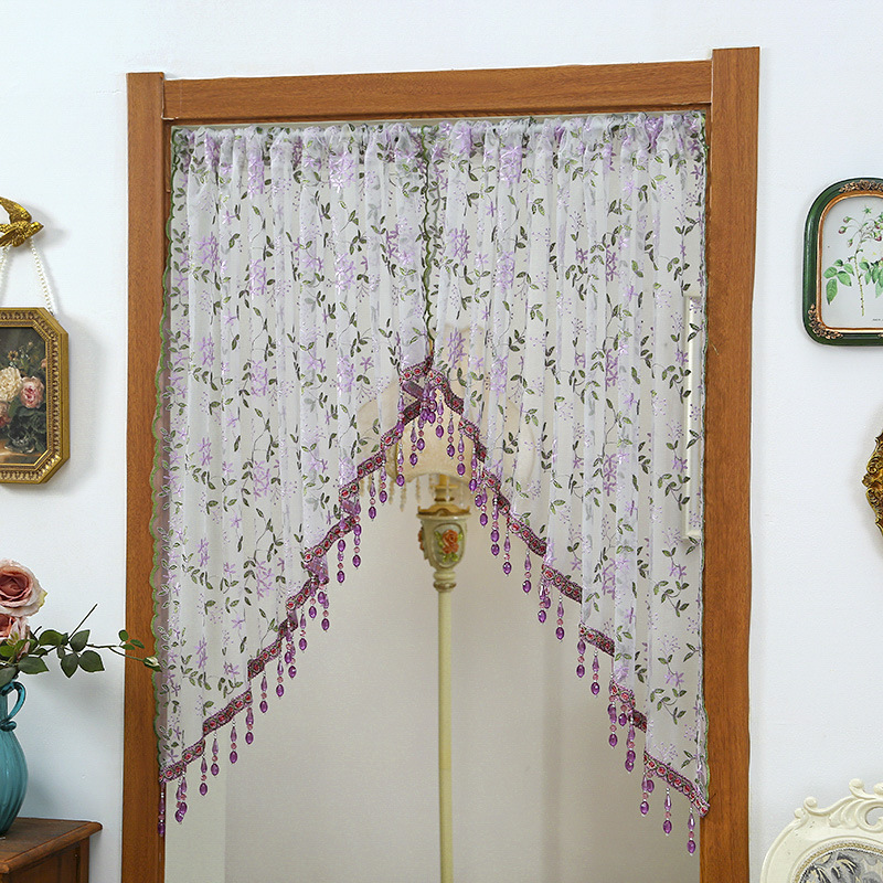 Bedroom Decorative Triangle Curtain Curtain Beaded Gauze Curtain Lace Fabric Punch-free Telescopic Rod Privacy Curtain Half Curtain