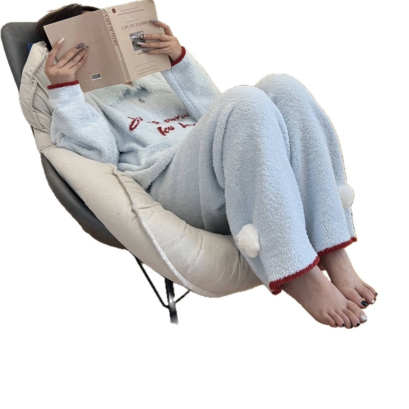 日系少女半边绒睡衣女款冬季2025新款大码宽松加厚保暖家居服套装|undefined
