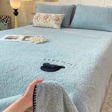 冬季半边绒刺绣款床单单件双面加绒珊瑚绒毛毯单人宿舍毯子厚床盖