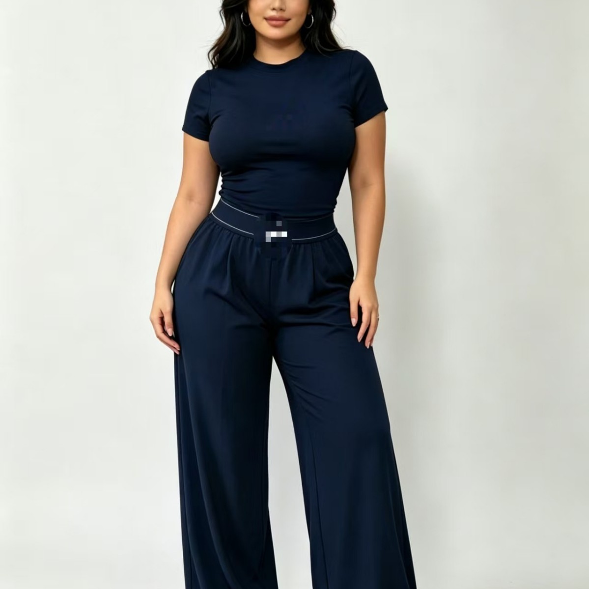 Nuevos pantalones de piernas anchas de cintura alta de primavera y verano transfronterizos europeos y estadounidenses + camisa deportiva de manga corta de yoga set de ocio