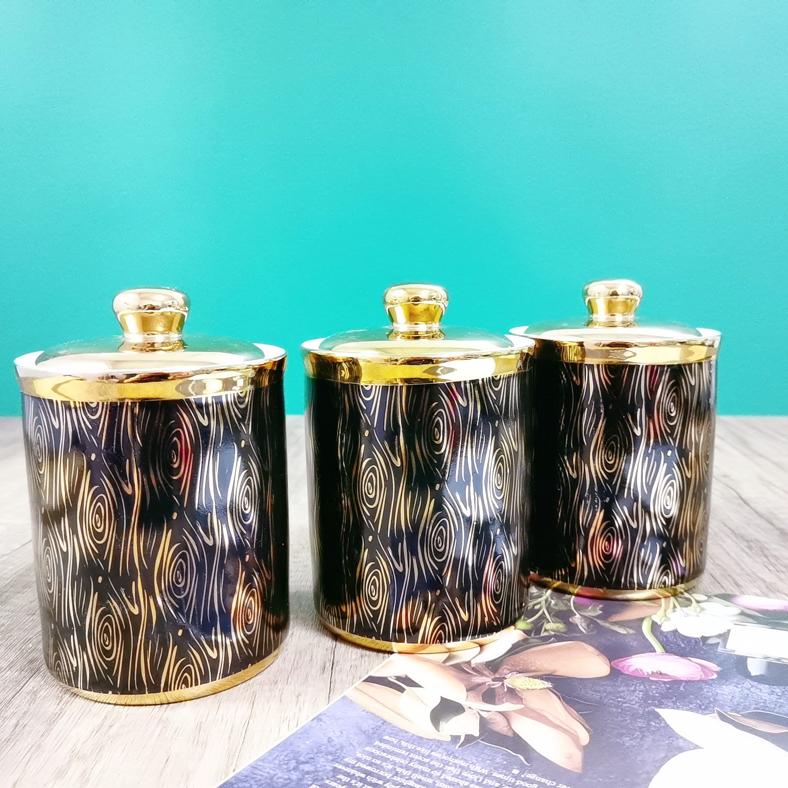 Exportación cerámica sellado tarro cocina almacenamiento tarro con tablero de madera café té tarro granos almacenamiento tarro traje