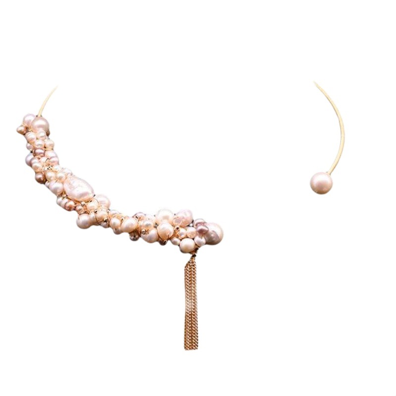 Collar de Perlas de Agua Dulce Naturales, Estilo Antiguo de Otoño e Invierno, Gargantilla Sencilla, Accesorio de Cuello de Alta Gama, Joyería Retro de Lujo Ligero para Mujer