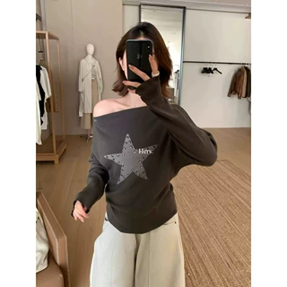 一勺甜【Hers】星星斜肩上衣2026秋季新款长袖休闲风T恤女 67000