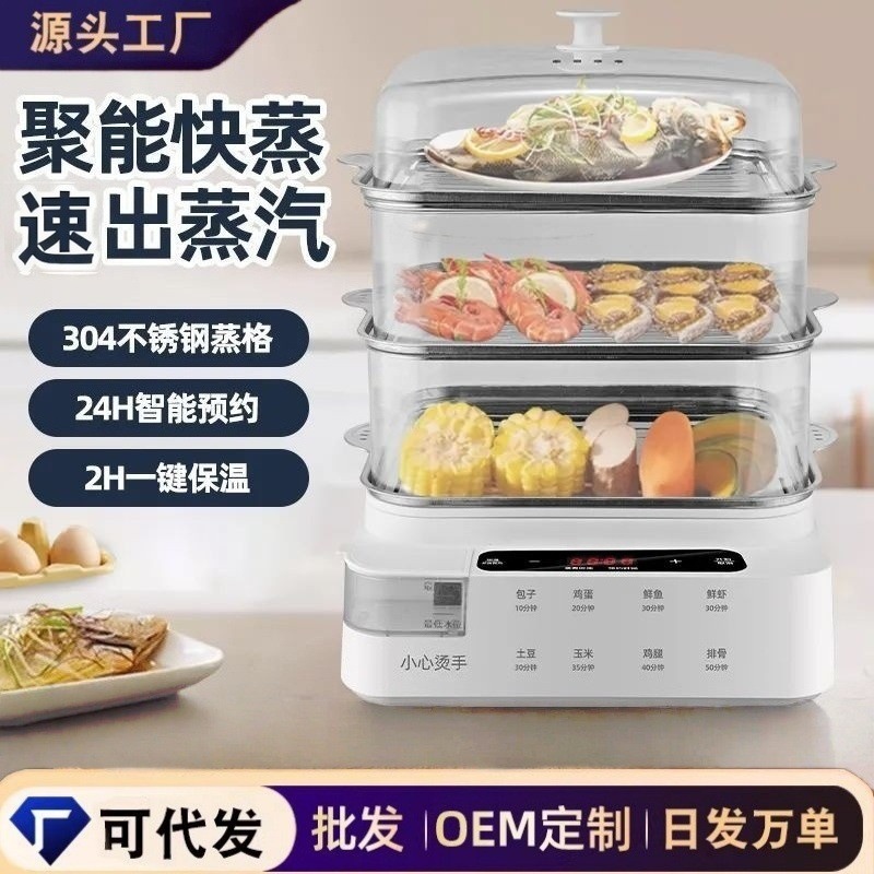 跨境外贸电蒸锅外置加水大容量家用多功能一体全自动电蒸箱早餐机