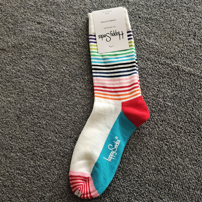 2025d 2025d New Swedish Trendy Brand Ins Happy Striped Polka Dot Mid-Calf Colorful Internet Celebrity Cotton Socks_voghion.com