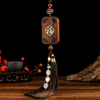 Brand High-End Car Pendant Creative: Car hanging - double-sided-wood-hollowed-out-pendant-fluortassel-style