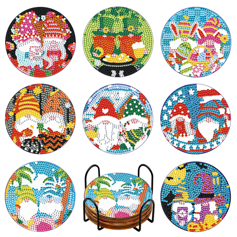 Diamante personalizable pintura taza almohadilla de dibujos animados tablero de madera aislamiento térmico pequeño diy alta sensación de fabricación artesanal al por mayor taladro de cristal