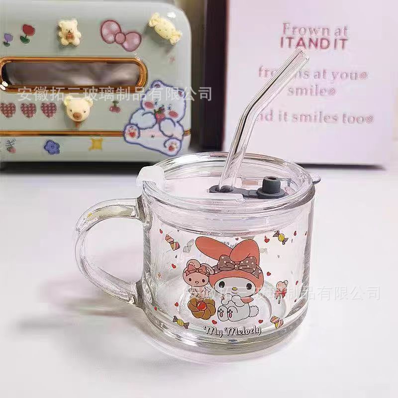 Taza de leche con tapa Taza de pajita Calefacción doméstica con cuchara Taza de impresión linda Taza de desayuno INS Taza de avena Estilo ins