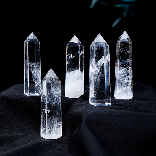 Natural white crystal single-pointed hexagonal column ornaments, hexagonal energy columns, home landscaping degaussing stone factory wholesale
