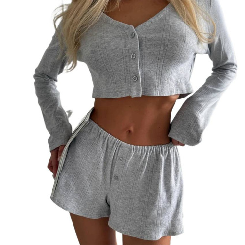 2026 Un ова я рус ска я пи г ама Solid color cardigan casual set