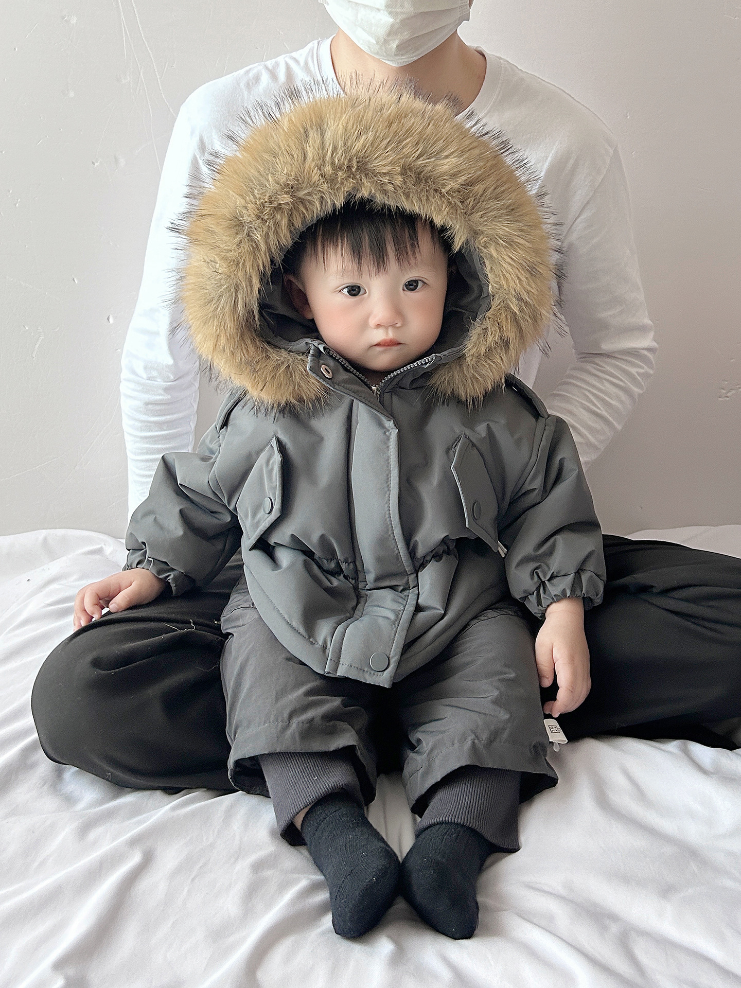 Ropa de algodón de invierno para niños coreanos, abrigo de cuello de lana a prueba de viento, chaqueta de algodón caliente para bebés