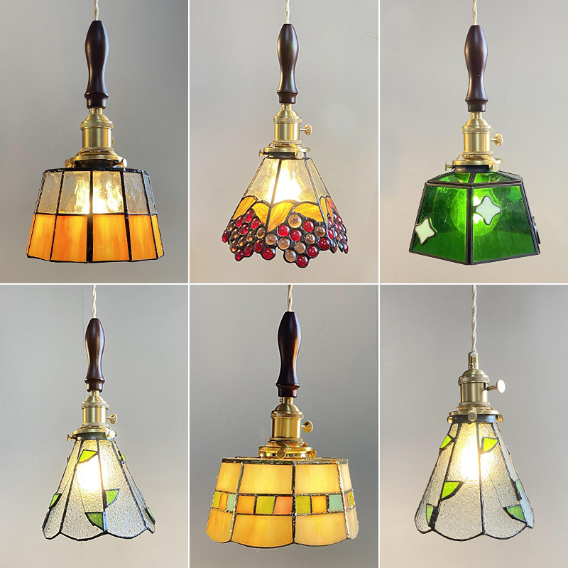 Guangdong Zhongshan Lamps Direct Sales American Medieval Style Bedside Bar Aisle Retro All-Copper Restaurant Glass Chandelier